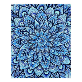 Blauw Kleur Potlood Mandala Ontwerp Glanzende Post Perfect Poster