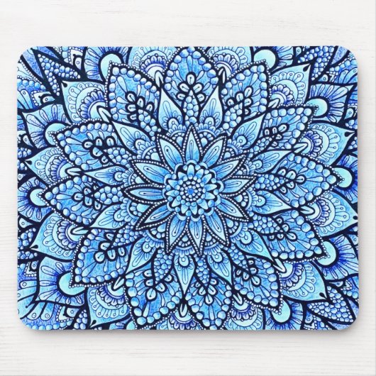 Blauw Kleur Potlood Mandala Ontwerp Kunst Muismat (Voorkant)