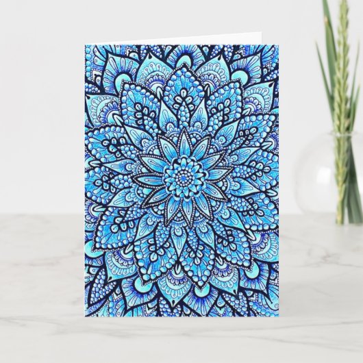 Blauw Kleur Potlood Mandala Ontwerp Originele Kuns Kaart (Voorkant)