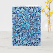 Blauw Kleur Potlood Mandala Ontwerp Originele Kuns Kaart (Gele Bloem)