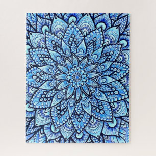 Blauw Kleur Potlood Mandala Ontwerp Originele Kuns Legpuzzel