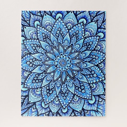 Blauw Kleur Potlood Mandala Ontwerp Originele Kuns Legpuzzel (Verticaal)