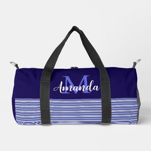 Blauw kleurblok met blauwe zwarte en witte strepen plunjezak (Voorkant)