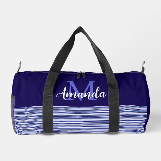 Blauw kleurblok met blauwe zwarte en witte strepen plunjezak (Achterkant)