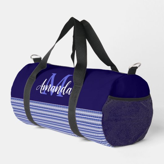 Blauw kleurblok met blauwe zwarte en witte strepen plunjezak (Rechterhoek)