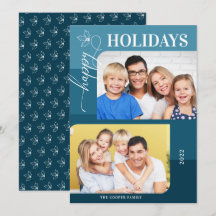 Blauw kleurenblok Prettige feestdagen 2 foto's