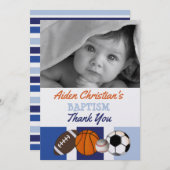 Blauw kleurenblok Sportbaptisme Foto bedankt (Voorkant / Achterkant)
