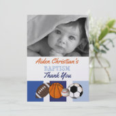 Blauw kleurenblok Sportbaptisme Foto bedankt (Staand voorkant)