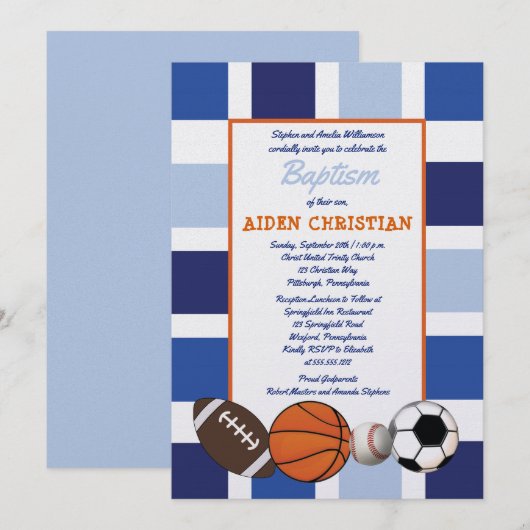 Blauw kleurenblok Sportpadpeuken Baptisme Kaart (Voorkant / Achterkant)