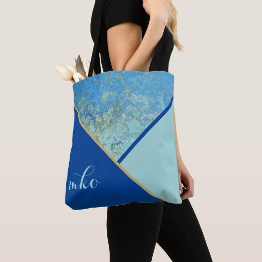 Blauw kleurenblok tote bag (Dichtbij)