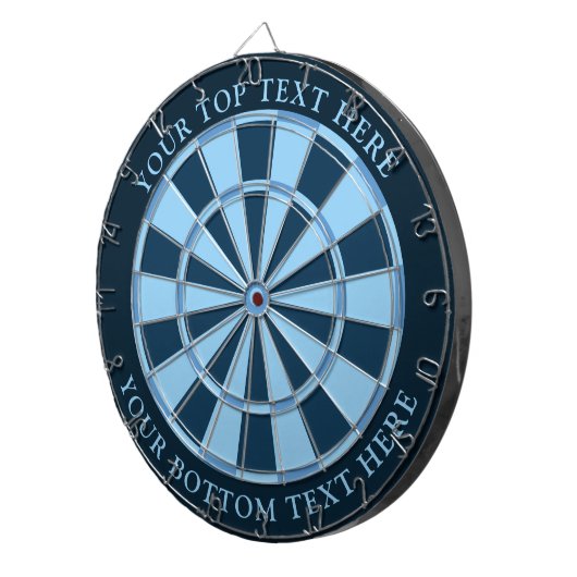 Blauw kleurendartboard met aangepaste tekst dartbord (Voorkant Rechts)