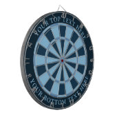 Blauw kleurendartboard met aangepaste tekst dartbord (Voorkant Links)