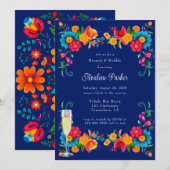 Blauw Kleurrijk Mexicaans Fiesta Brunch & Bubbly Kaart (Voorkant / Achterkant)