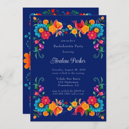 Blauw Kleurrijke Mexicaanse Fiesta Bachelorette Pa Kaart (Voorkant / Achterkant)