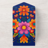 Blauw Kleurrijke Mexicaanse Fiesta bruiloft All In One Uitnodiging (Buitenkant)