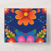 Blauw Kleurrijke Mexicaanse Fiesta bruiloft All In One Uitnodiging (Achterkant)