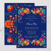 Blauw Kleurrijke Mexicaanse Fiesta Engagement Part Kaart (Voorkant / Achterkant)