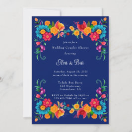 Blauw Kleurrijke Mexicaanse Fiesta Wedding Couple  Kaart