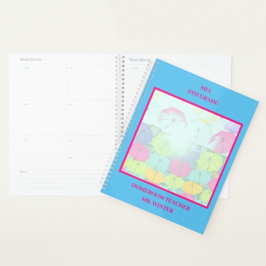 Blauw Kleurrijke Paraplu's School Classroom Planner (Display)