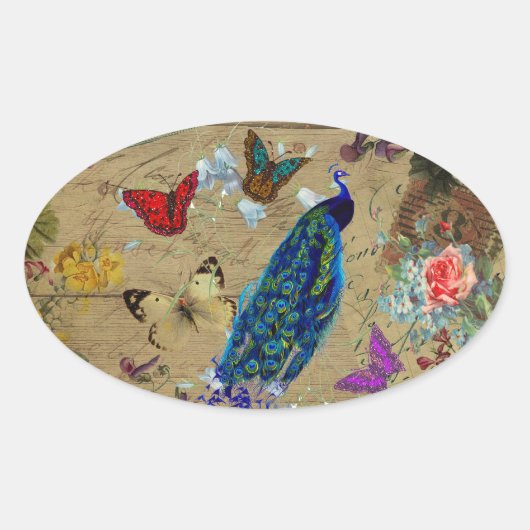  Blauw Kleurrijke Peacock Schattigee Vlinder Ovale Sticker (Voorkant)