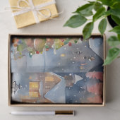 Blauw Kleurrijke Waterverf Decoupage Winter Scene Tissuepapier (Geschenk)