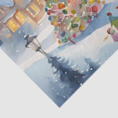 Blauw Kleurrijke Waterverf Decoupage Winter Scene Tissuepapier (Detail)