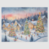 Blauw Kleurrijke Waterverf Decoupage Winter Scene Tissuepapier (Voorkant)