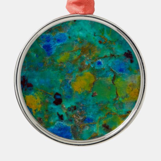 Blauw Klif Chrysocolla Metalen Ornament (Voorkant)