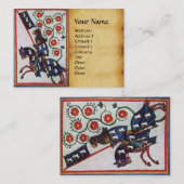 BLAUW KNIGHT OP HORSEBACK Red Roses Parchment Pear Visitekaartje (Voorkant / Achterkant)