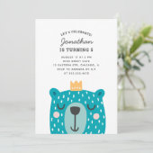 Blauw knuffel beer. Verjaardagsfeestje voor kinder Kaart (Staand voorkant)