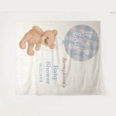 Blauw Knuffelbeer Baby Shower Achtergronddoek Wandkleed (Voorkant (horizontaal))