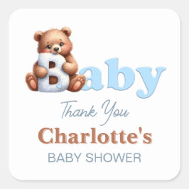 Blauw Knuffelbeer Baby Shower Bedankt Vierkante Sticker
