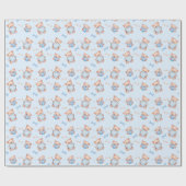 Blauw Knuffelbeer Baby Shower Cadeaupapier (Vlak)