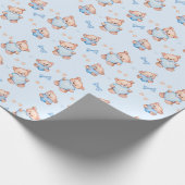 Blauw Knuffelbeer Baby Shower Cadeaupapier (Hoek)