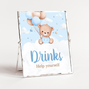 Blauw Knuffelbeer Baby Shower Drankjes Bord Poster