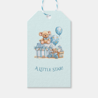 Blauw Knuffelbeer Baby Shower Favor Cadeautag Cadeaulabel