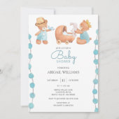 Blauw Knuffelbeer Baby Shower Kaart (Voorkant)