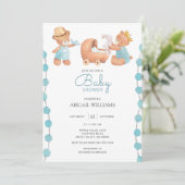Blauw Knuffelbeer Baby Shower Kaart (Staand voorkant)