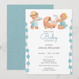 Blauw Knuffelbeer Baby Shower Kaart