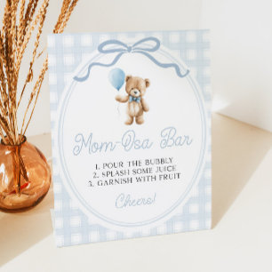Blauw Knuffelbeer Baby Shower Mimosa Bar Reclamebord Met Voetstuk