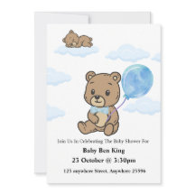 Blauw Knuffelbeer Baby Shower Uitnodiging 
