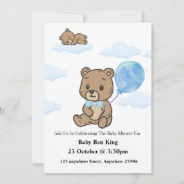 Blauw Knuffelbeer Baby Shower Uitnodiging 