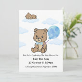 Blauw Knuffelbeer Baby Shower Uitnodiging (Staand voorkant)