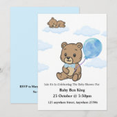 Blauw Knuffelbeer Baby Shower Uitnodiging (Voorkant / Achterkant)