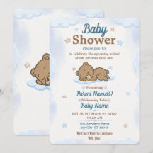 Blauw knuffelbeer babyshower uitnodiging Bewerkbaa