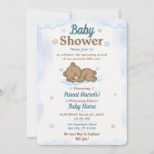 Blauw knuffelbeer babyshower uitnodiging Bewerkbaa (Voorkant)