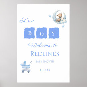 Blauw Knuffelbeer Het is een Jongen Baby Borrel Poster