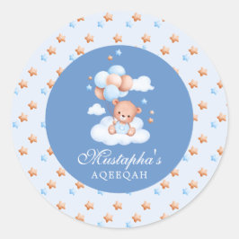 Blauw knuffelbeer Islamitische Aqeeqah Baby Jongen Ronde Sticker