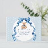Blauw Knuffelbeer Luier Raffle Ticket Informatiekaartje (Staand voorkant)