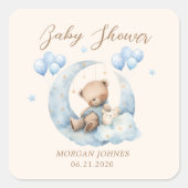 Blauw Knuffelbeer Sterren Baby Shower Vierkante Sticker (Voorkant)